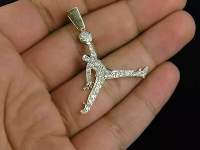 14K Yellow Gold Plated 1 Ct Round Simulated Diamond Jumpman Jordan Charm Pendant • $109.99