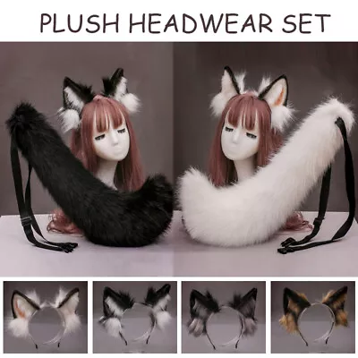 Faux Fur Fox Wolf Furry Long Tail And Ears Headband Women Girl Cosplay Costume • $15.09