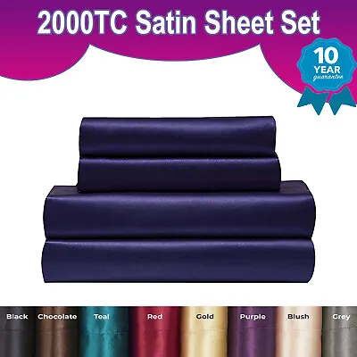 2000TC Silk Satin Fitted Sheet Set Bed Pillowcase Single/Double/Queen/King Size • $3.99
