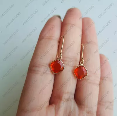 Wedding Gift For Her 14k Yellow Gold Natural Mexican Fire Opal Threader Earrings • $325