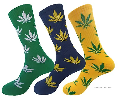 3 PAIRS MARIJUANA WEED LEAF RASTA DESIGN PRINT SOCKS CANNABIS SIZE 10-13 Set 5 • $12.15