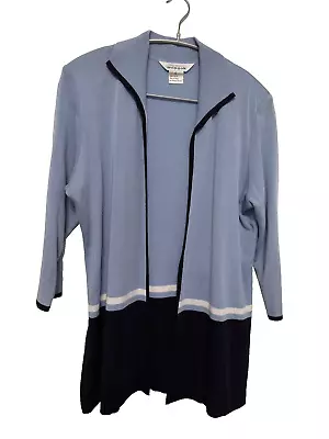 Exclusively Misook Knit  -  Blazer Jacket - Sky Blue Black/white  - Size Large • $38.99