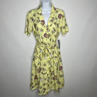 Modcloth Home On The Prairie Belted Shirt Dress Yellow Astrology Zodiac Size XS • $47.60