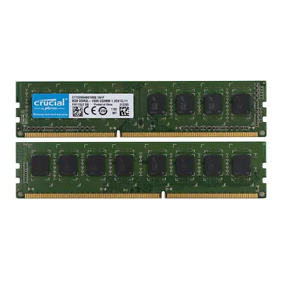 16GB Crucial 2X8GB PC3L 12800U DDR3 1600MHz RAM MEMORY DIMM For Desktop NON-ECC • £25.99
