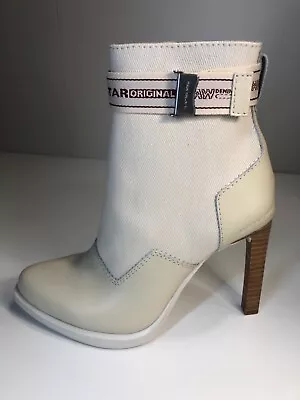 G Star Raw Women Ladies Shoe Zip Boots Bootie Leather Cream Heel Almond Toe 38 7 • $152.89