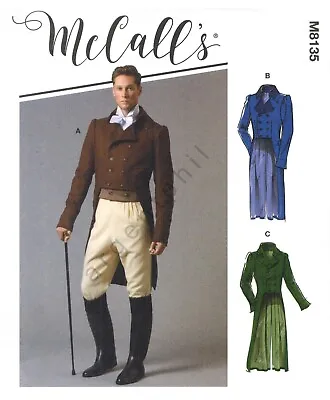 McCall 8135 Mens Historical Lined Double Breasted Jacket Tailcoat Sewing Pattern • $12.49