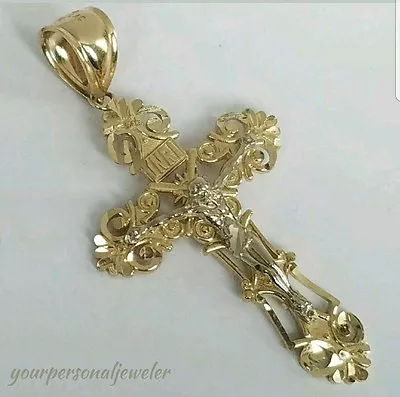 $358.53 • Buy Big INRI Two Tone 14k Gold Jesus Crucifix  Cross Pendant 2 Inch Long