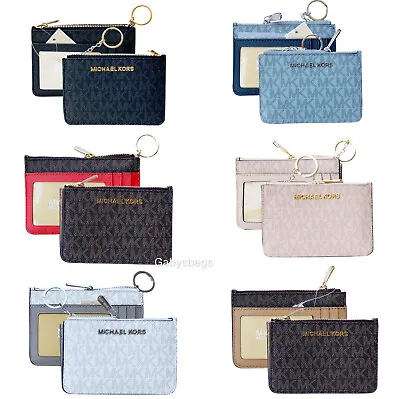 Michael Kors Jet Set Small Top Zip Coin Pouch ID Card Holder Key Ring Wallet • $44