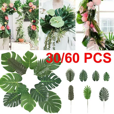 £6.29 • Buy 60PCS Tropical Large Artificial Palm Leaves Foliage Luau Hawaiian Party Decor UK