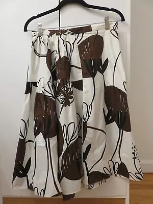 Marni Women White Cotton Skirt With Black And Brown Print Size 40 Gorgeous Rare! • $150