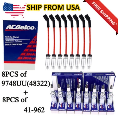 $58.99 • Buy 8Pcs 48322 Wires & 41-962 Spark Plugs For Chevy Silverado GMC 4.8L 5.3L 6.0L V8