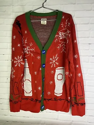 Samuel Adams Christmas Cardigan Ugly Sweater Button Up Red Mens Size XL • $20