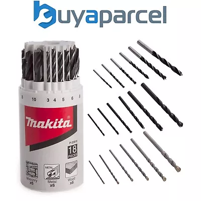 Makita P-23818 18 PC Straight Shank Mixed Drill Bit Set Masonry Metal Wood Bits • £17.50