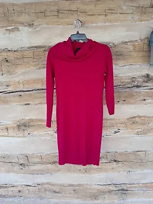 Cynthia Rowley Dress Merino Wool Long Sleeves Cowl Neck Midi Sweater DressRed XS • $24