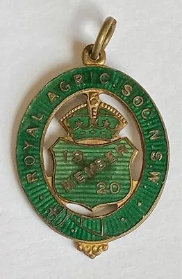 £30 • Buy Vintage 1920 Green & Gold Enamel Badge Royal Agricultural Society - High Grade