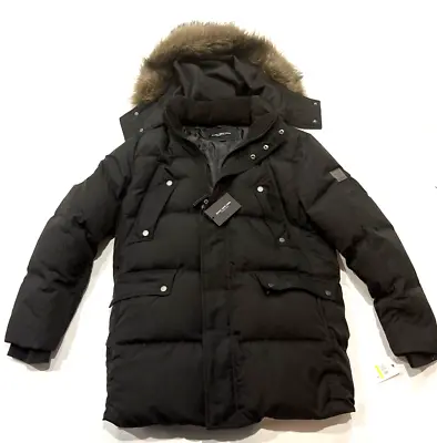 Marc New York Mens Orion Down Fill Parka Coat W/Faux Fur Trim - Medium - Black • $170.95