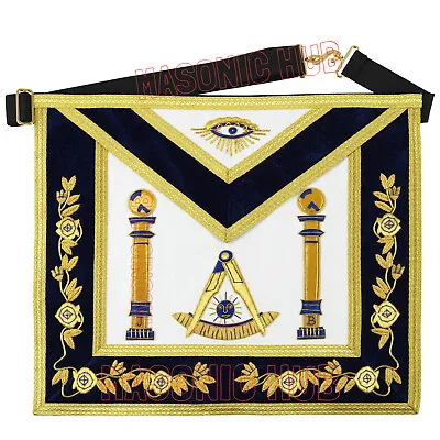 Masonic Past Master Mason 100% Lambskin Apron Handmade Gold Bullion Embroidered • $79.99