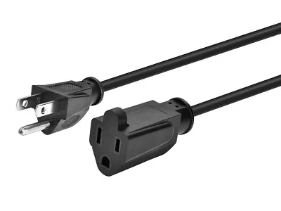 3-Prong  Extension Cord - 6 Feet - Black | NEMA 5-15P To NEMA 5-15R 16AWG 13A • $8.32