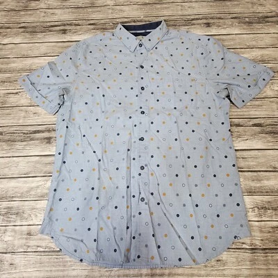 $25.99 • Buy 7 Diamonds Size L Men Shirt Short Sleeve Collared Button Up Polka Dot Blue