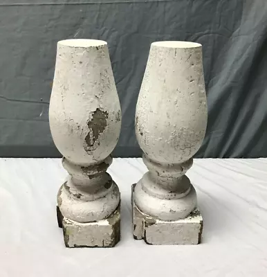 Pair 13  Turned Wood Shabby White Spindles Chunky Candle Holders Old 2064-23B • $49