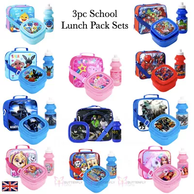 3Pc Set Childrens Insulated Lunch Pack Bag Bottle Kids Boys Girls School Food  • £12.95