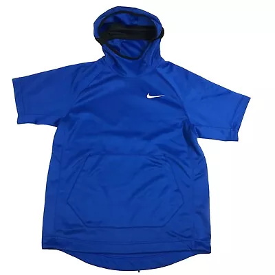 Vintage Medium Nike Short Sleeve Warmup Blue Hoodie Mens  Swoosh • $35.99