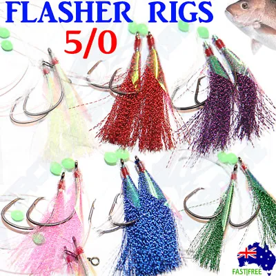 6x 5/0 Snapper Snatchers Rigs Flasher Circle Hooks Fishing Rigz Paternoster Lumo • $14.95