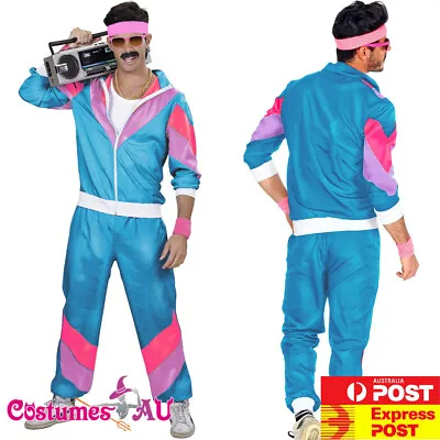 Mens 80s Costume Blue Height Fashion Scouser Tracksuit Shell Suit 1980s Party • $33.24