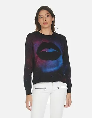 LAUREN MOSHI Black Galaxy Splatter Lip Long Sleeve Tshirt Small • $44.99