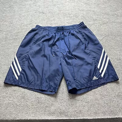 Adidas Soccer Training Shorts Men XL Blue White Nylon Woven 8  Liner Satin Lined • $24.99