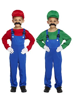 Kids Boys Super Mario And Luigi Bros Fancy Outfits Dress Workman Plumber 4-12  • £12.99