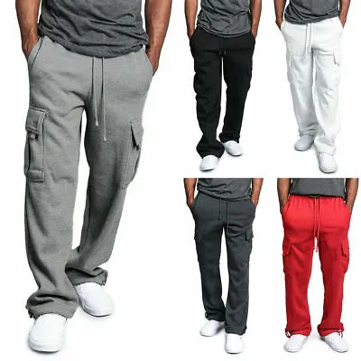 Men's Jogger Heavy Weight Fleece Cargo Pocket Sweat Pants Casual Loose Trousers • $18.99