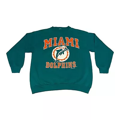 Vtg 1995 Logo 7 Miami Dolphins Crewneck Sweatshirt Big Logo Large Green USA • $39.99