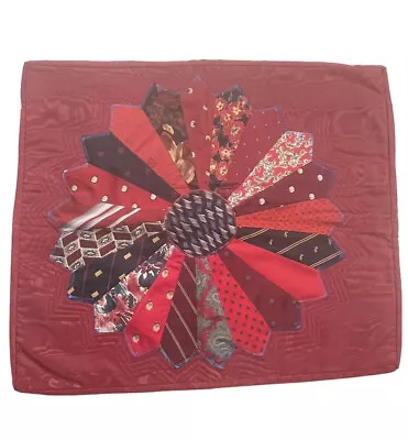 Quilted Necktie Memory Quilt 20”x23” Cotton Silk Blend Material Hanging Tapestry • $12
