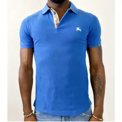 Burberry Brit Polo Shirt Plaid Trim Blue Regular Fit S • $79