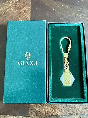 NEW GUCCI Auth Vintage GG Logo Interlocking~Gold Key Chain Holder Ring Charm~BOX • $269