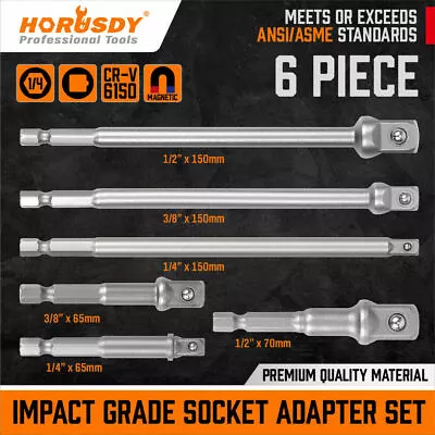 6 Pc 6  & 3  Impact Grade Socket Adapter Set 1/4  3/8  1/2  Drive 1/4  Hex Shank • $9.82