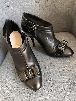 Authentic Salvatore Ferragamo Black Leather/Patent Leather Short Boots Size 8C • $120