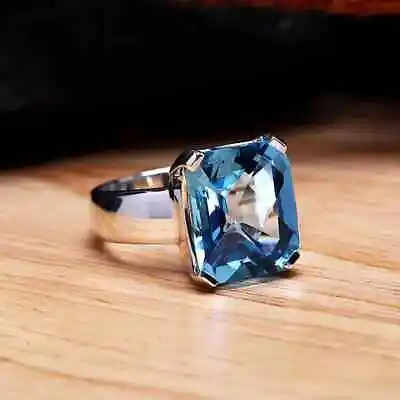 Solid 925 Sterling Silver Natural Swiss Blue Topaz Cut Gemstone Mens Boys R-21 • $28.79