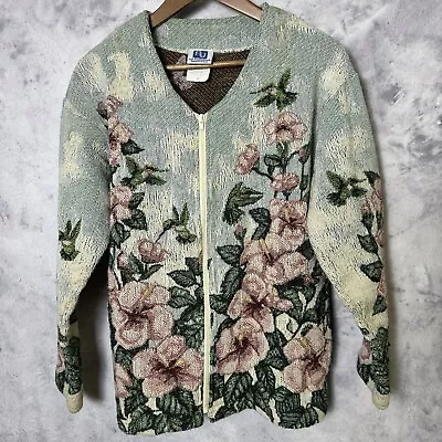 Vintage Art Unlimited Tapestry Jacket Womens M Full Zip Floral Hummingbird USA • $34.99