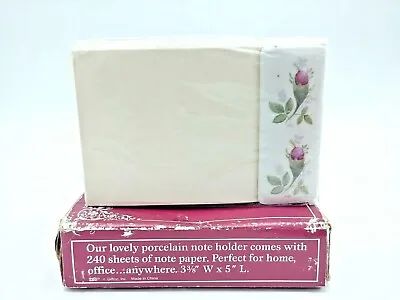 Vintage White & Pink Flowers Porcelain Ceramic Note Holder W/ Note Paper. • $8