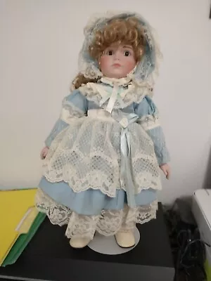 Vintage Kaiser Chicago 16' Porcelain Doll Blue Dress And  Stand • $30