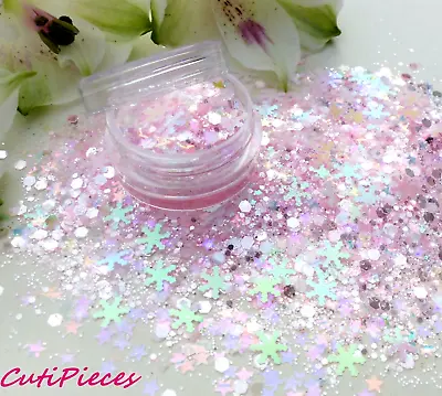Nail Art Glitter *Sprinkles* Pink Snowflakes Stars Iridescent Hexagon Mix Pot  • £2.35