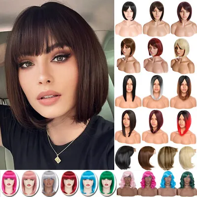 Lady Long Short Curly Hair Bob Wig With Bangs Women Long Wavy Party Cosplay Wigs • £16.61