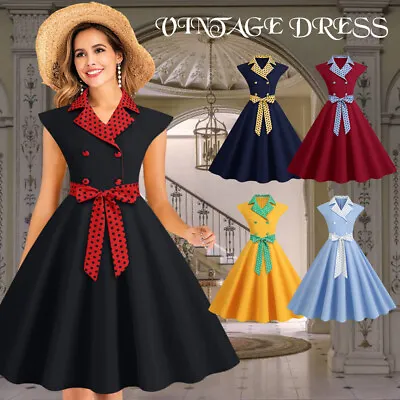£16.99 • Buy Womens Vintage 50s 60s Swing Midi Dress Rockabilly Cocktail Party Skater Dresses