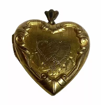 Vintage Fancy Repousse Etched Heart Photo Locket 1/20 10k Gold Filled W/photos  • $14