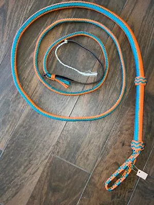 Bull Whip - Turquoise & Orange Paracord Nylon On Leather 16 Ply - 8ft Handmade • $79.99