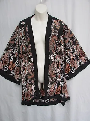 BOOHOO Size UK 14  Black Paisley Print  Short Bat Sleeves Kimono • $14