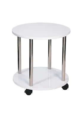 2 Tier Small Sofa Side Table Coffee End Round Shelf Unit Living Room White • £23.49