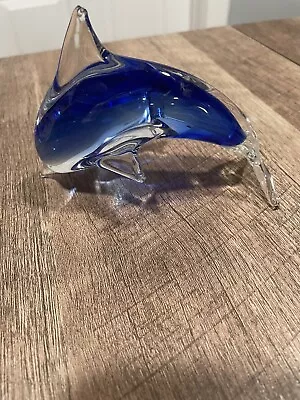 Murano Style Art Glass Blue Dolphin Paperweight  • $25.30